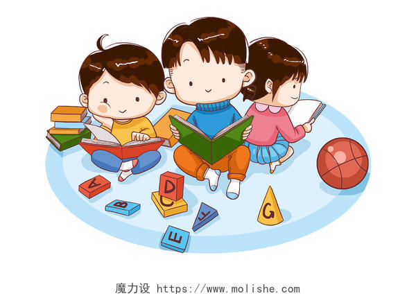 朗诵小人开学季卡通人物儿童读书学习儿童读书日